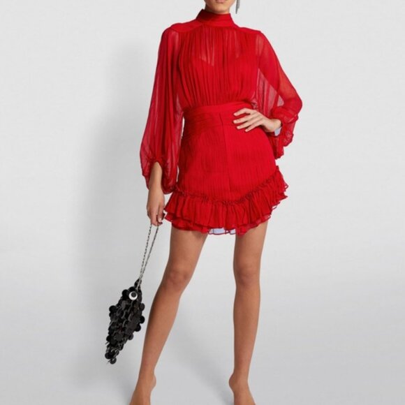 Dresses & Skirts - Long sleeve chiffon mini Red Dress